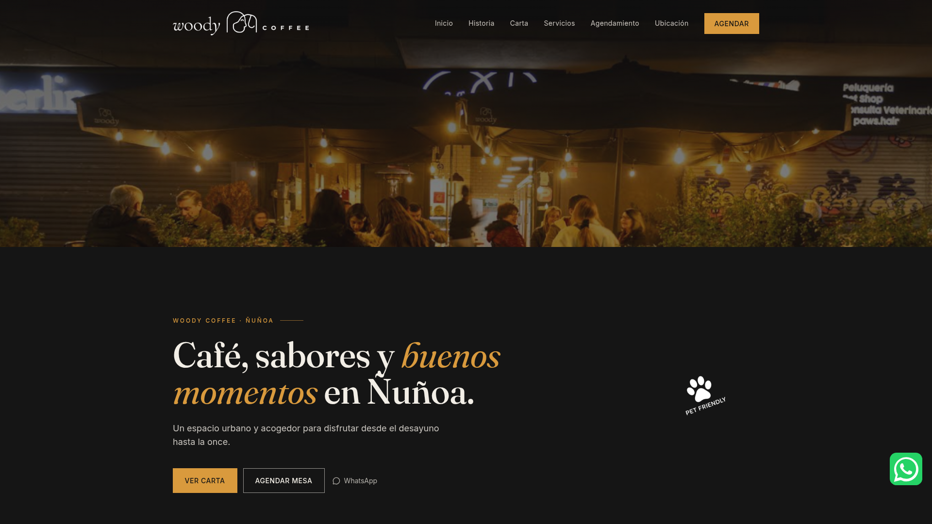 Portada del sitio web de Woody Coffee