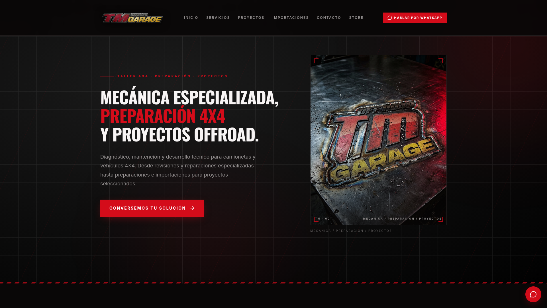 Portada del sitio web de TM Offroad Garage